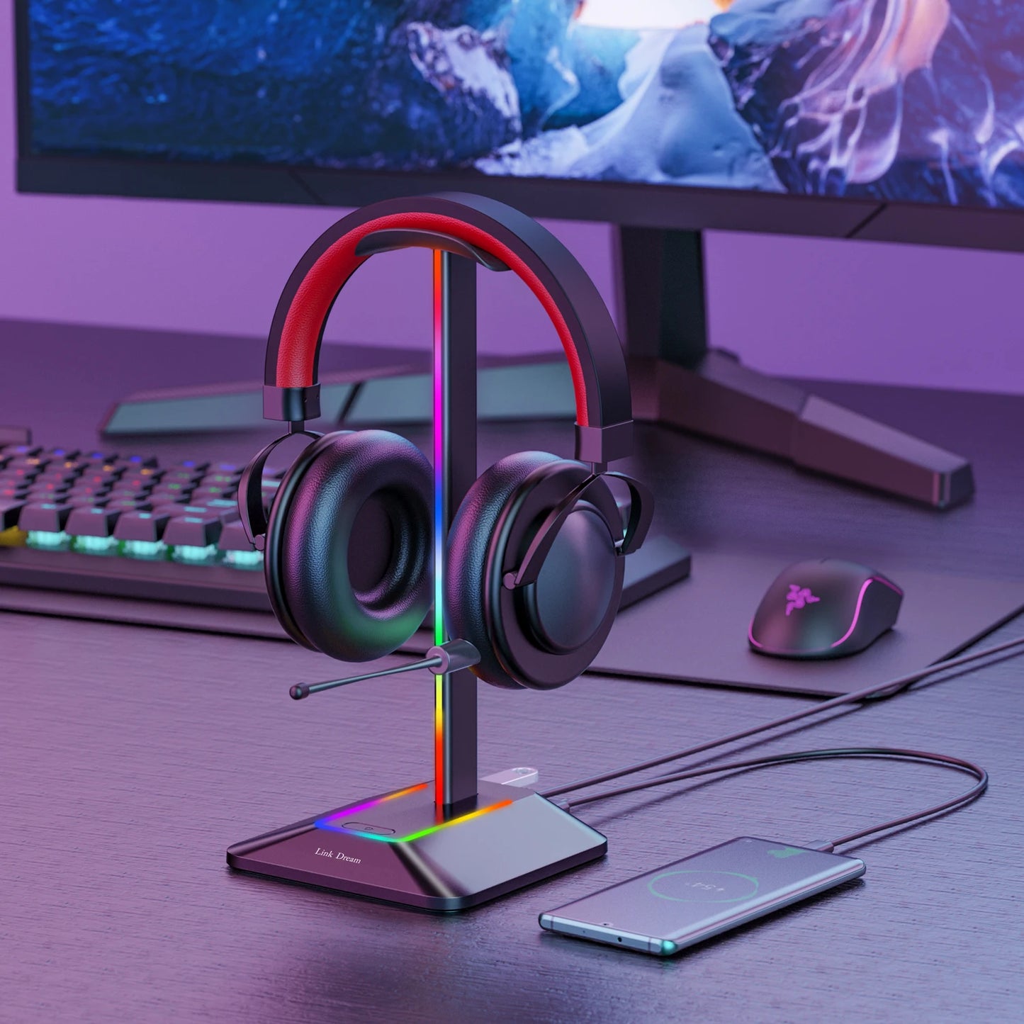 Support Casque Gaming RGB — 2 Ports USB